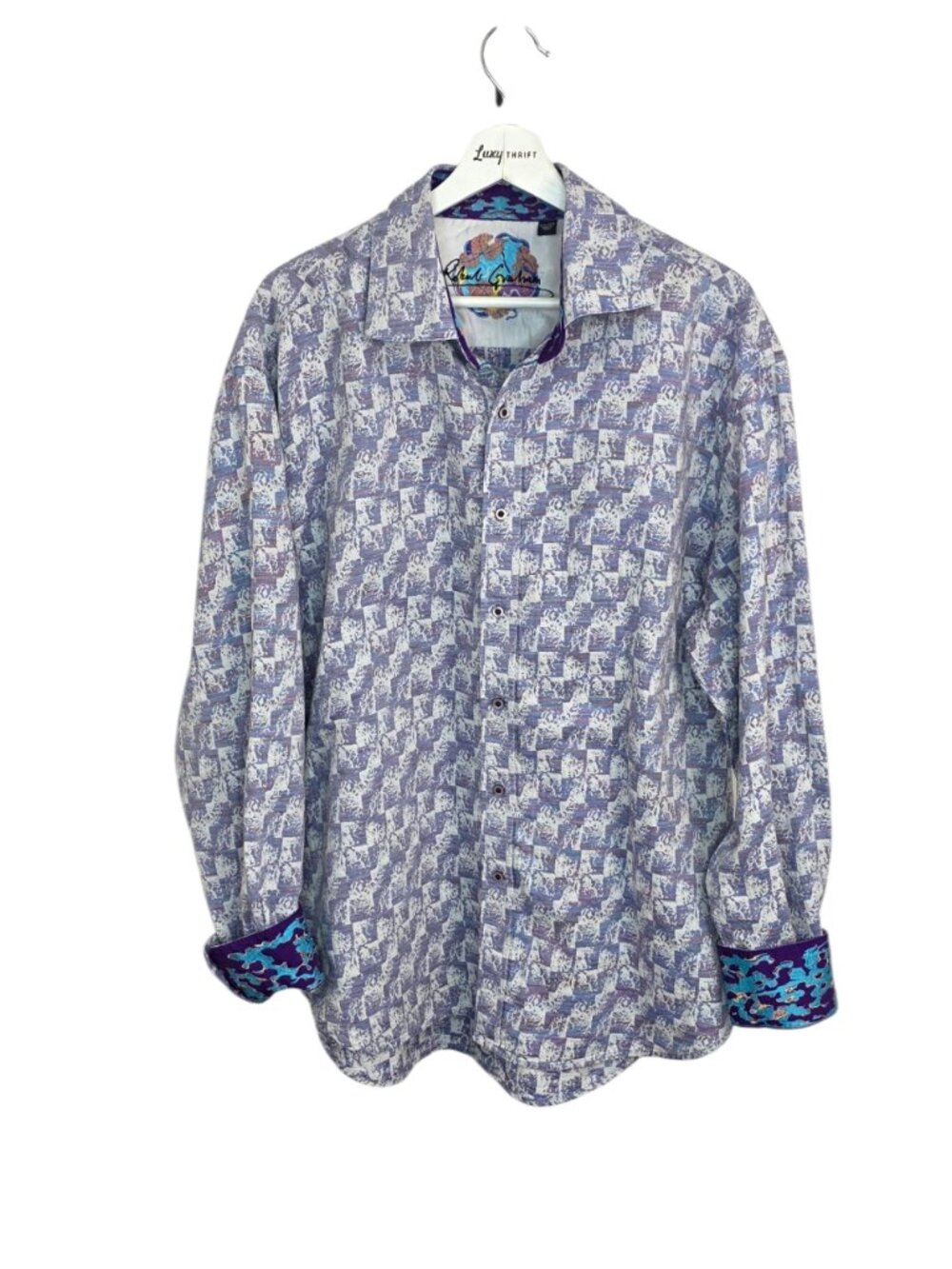 Robert Graham Men's Long Sleeve Button Up Shirt, Flip Cuffs, Embroidered, 2XL